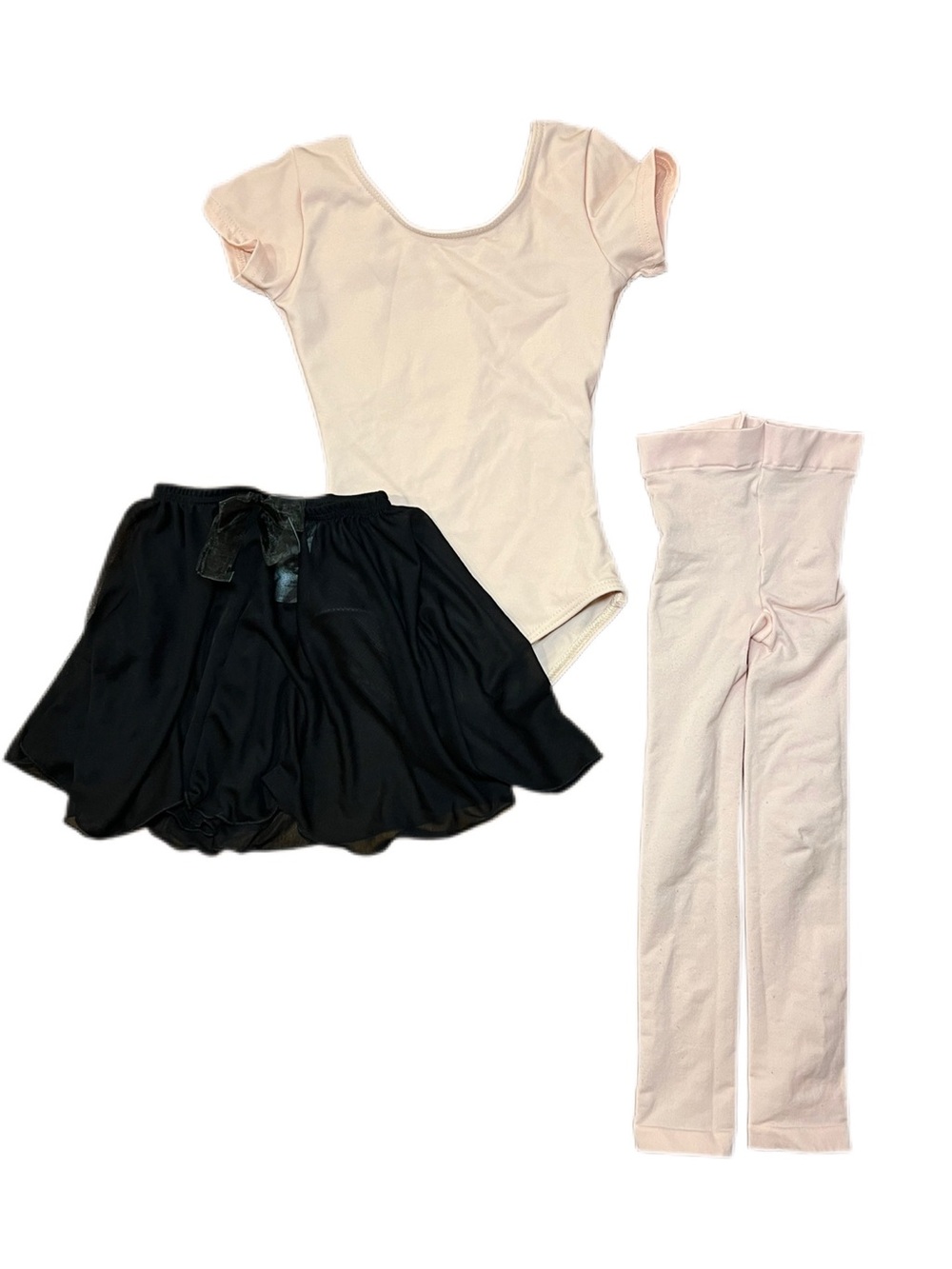 Capezio Girls Small Ballet Set - Pink Leotard & Footless Tights with Black Skirt
